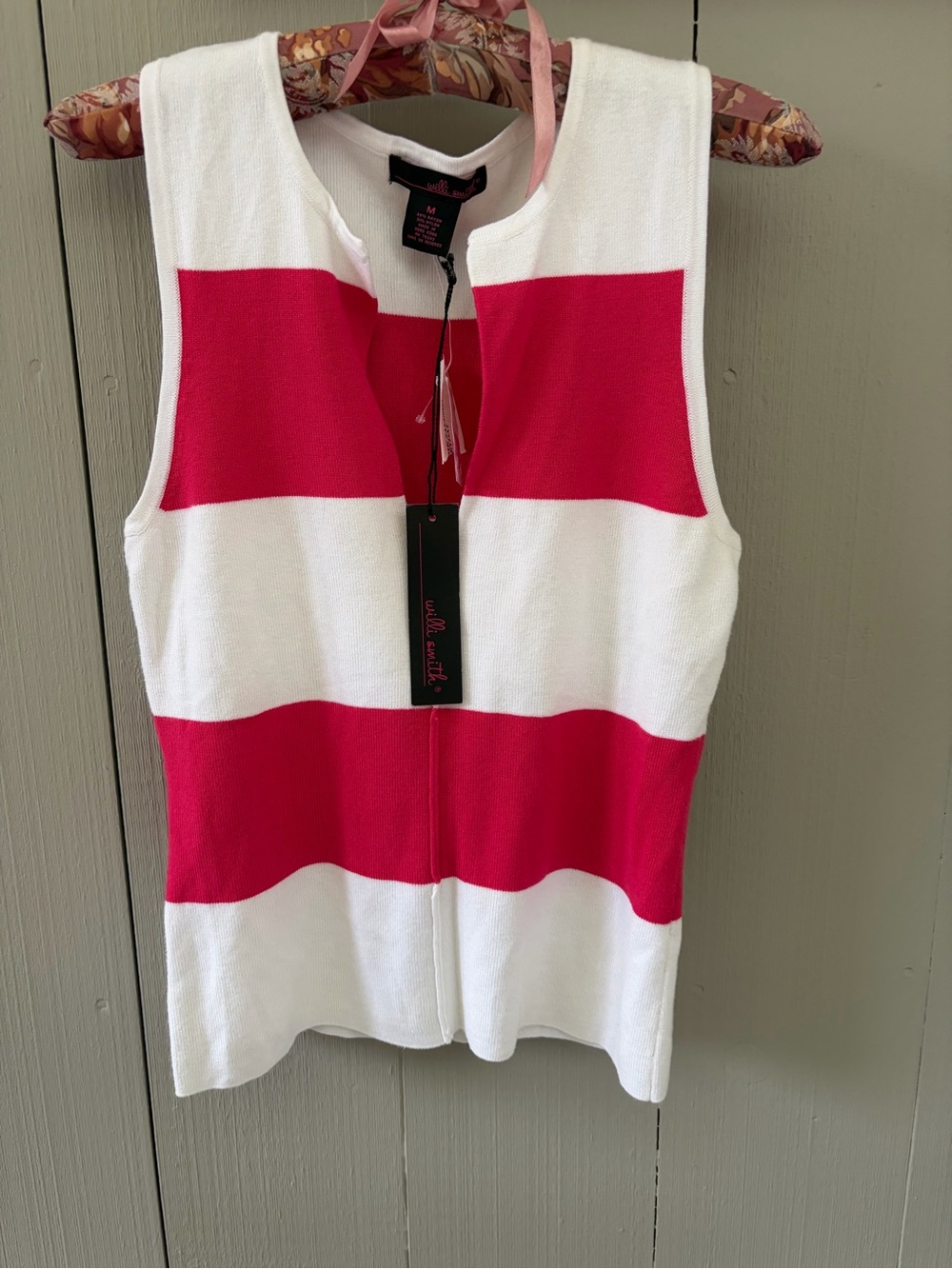 NWT Willi Smith Pink and White Striped V-Neck Knit Tank